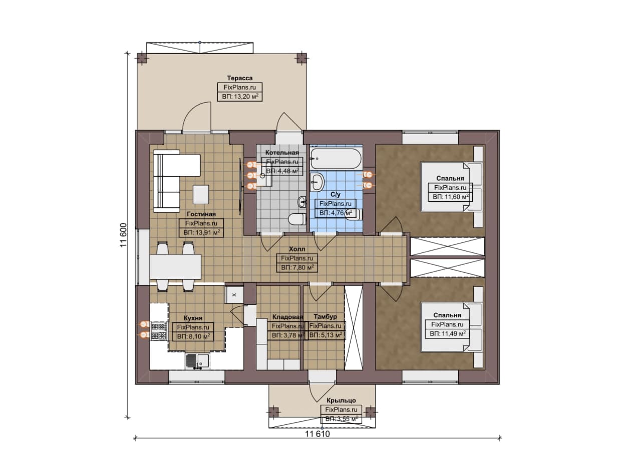 Планировка Одноэтажный дом F-6731