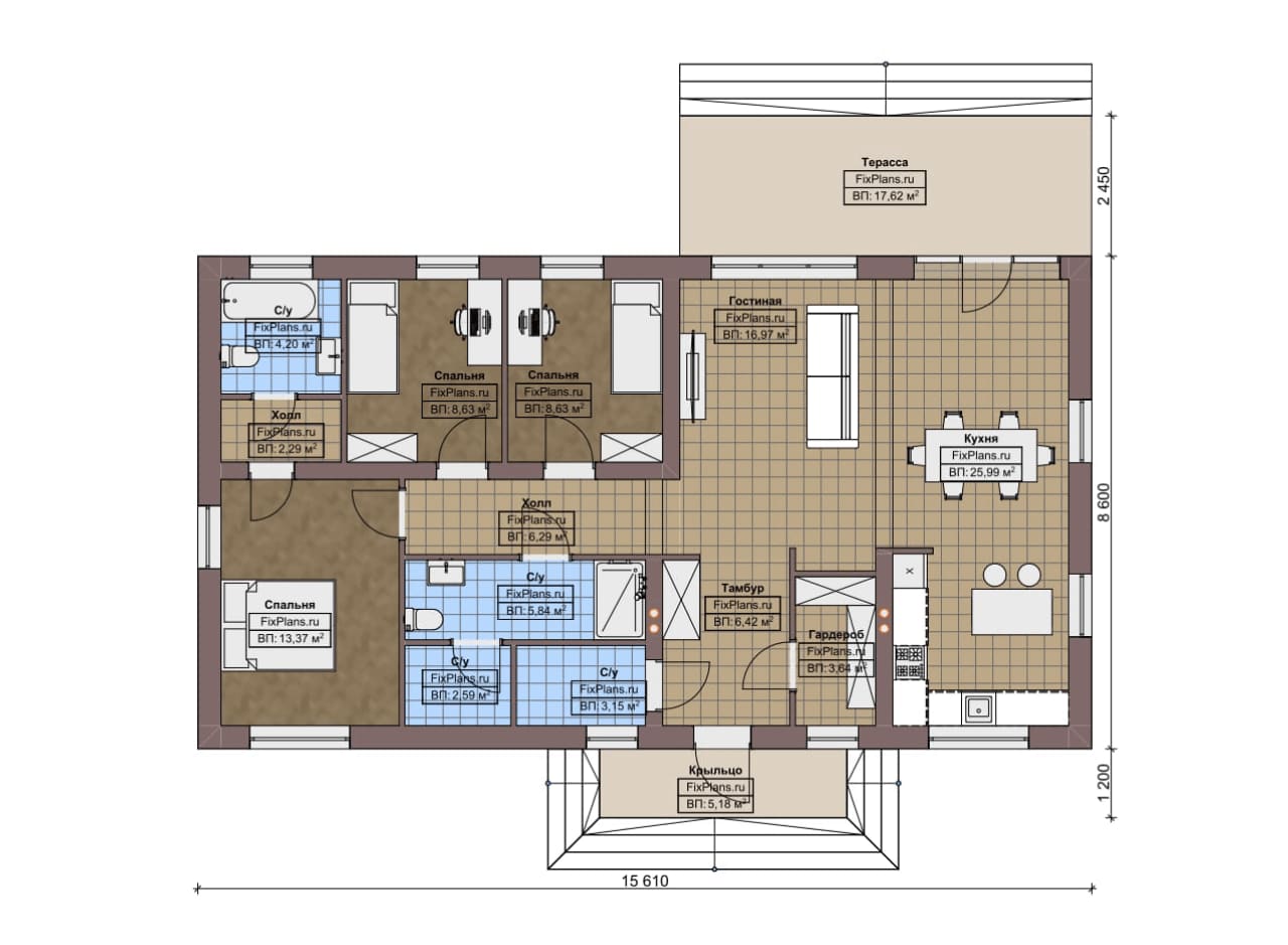 Планировка Одноэтажный дом F-6038