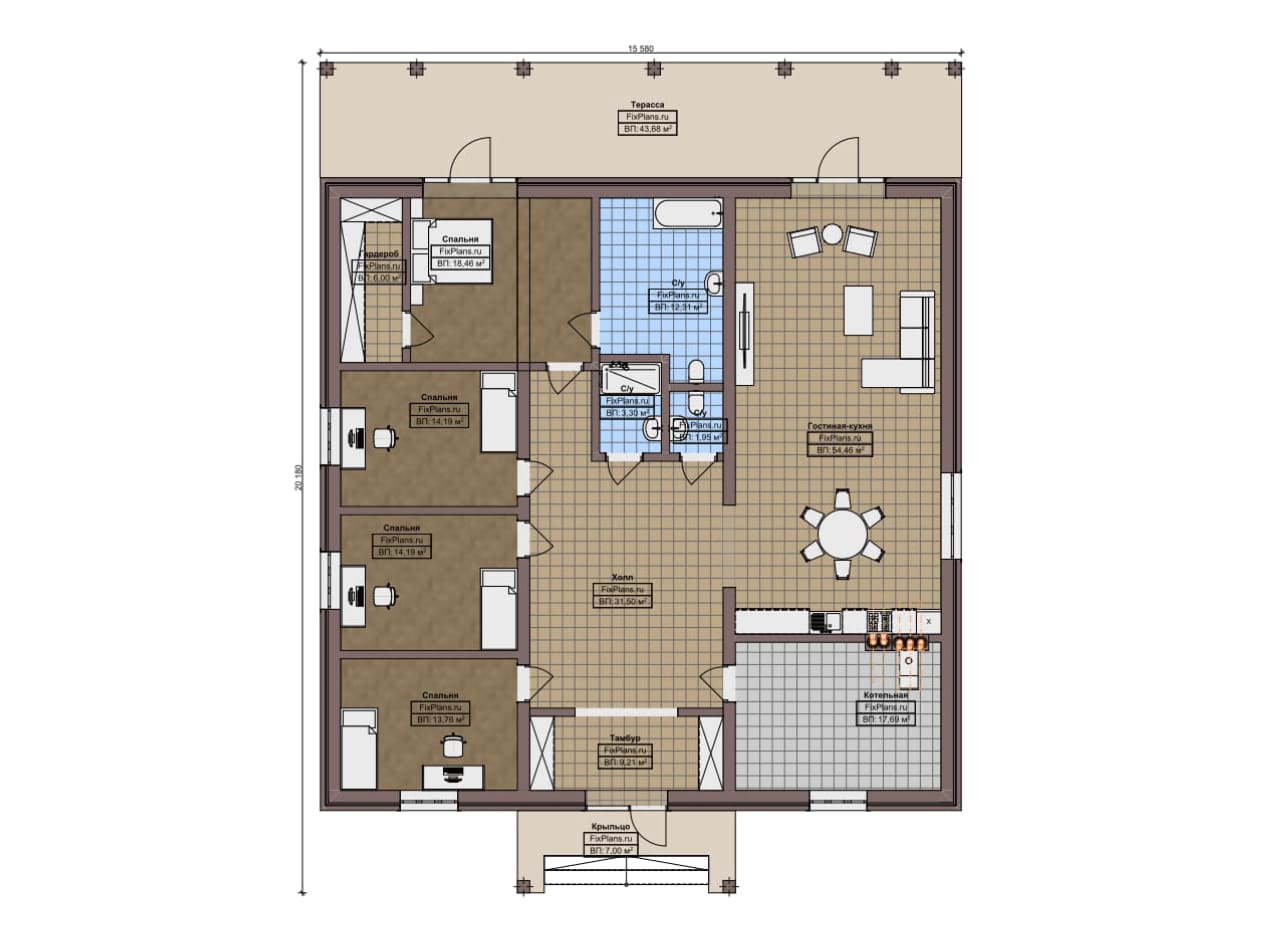 Планировка Одноэтажный дом F-13526