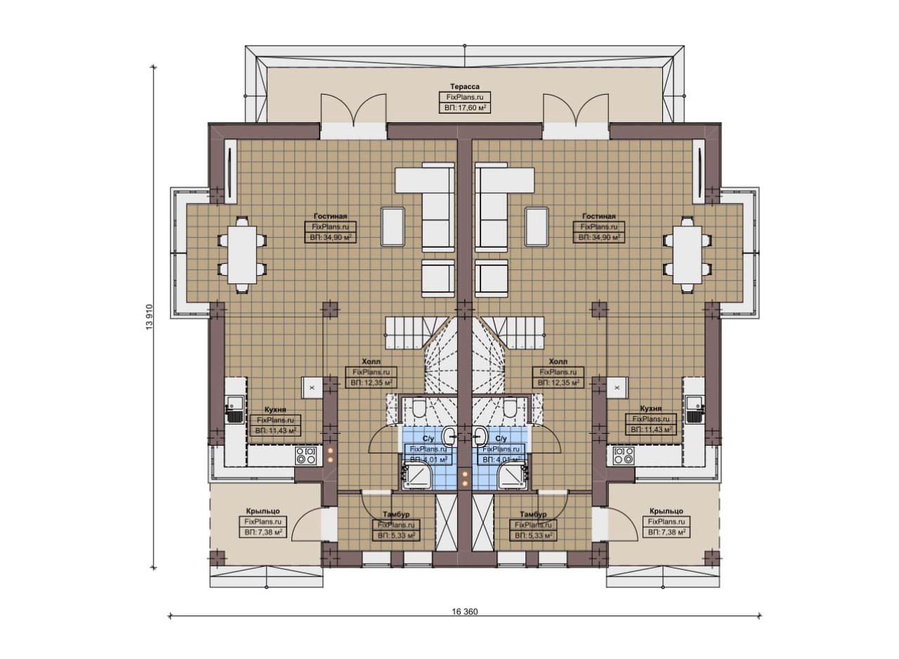 Планировка Одноэтажный дом с мансардой  F-16271