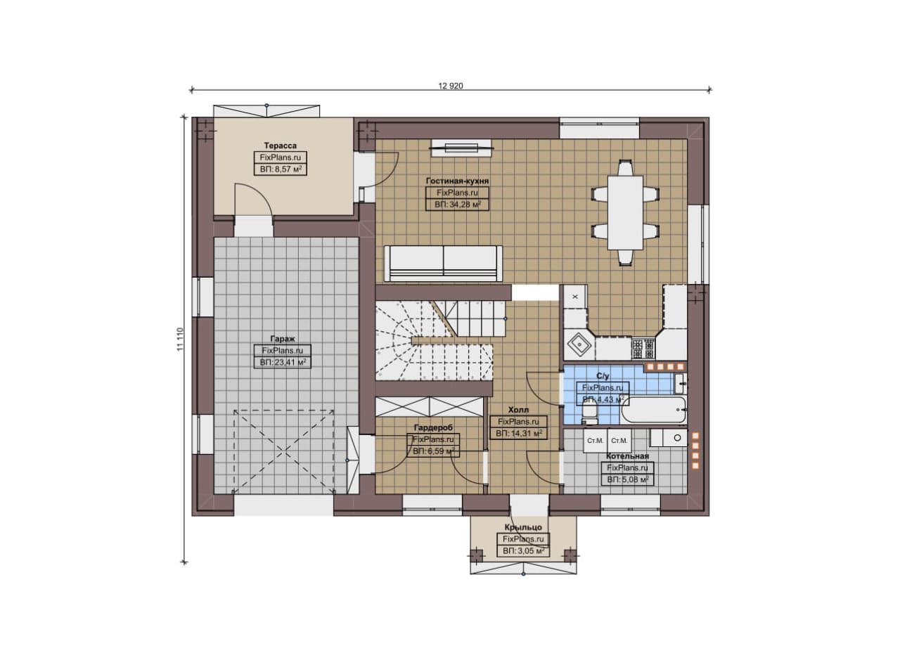 Планировка Одноэтажный дом с мансардой  F-12149