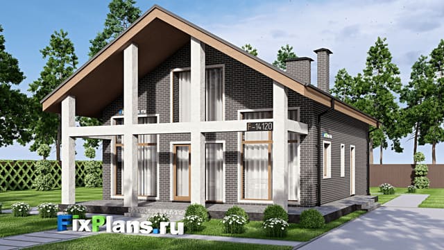 Одноэтажный дом с мансардой  F-14120
