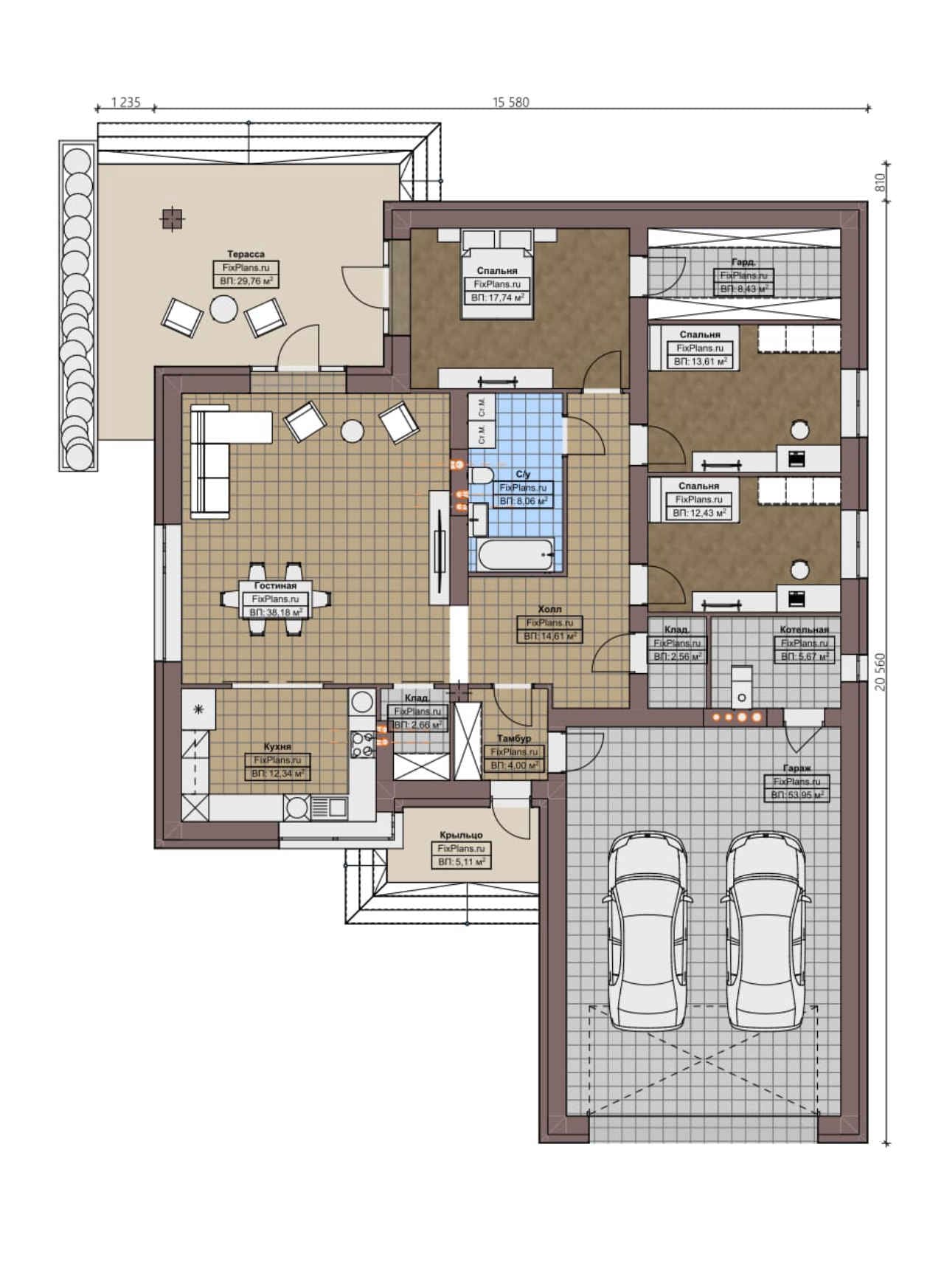 Планировка Одноэтажный дом F - 0647
